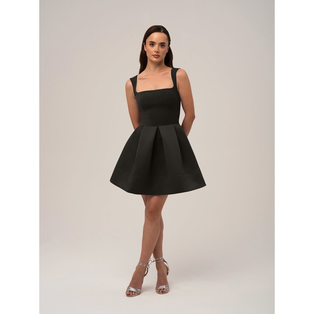 Tia Dorraine Sweet Love Flared Satin Mini Dress in Black | Size Large